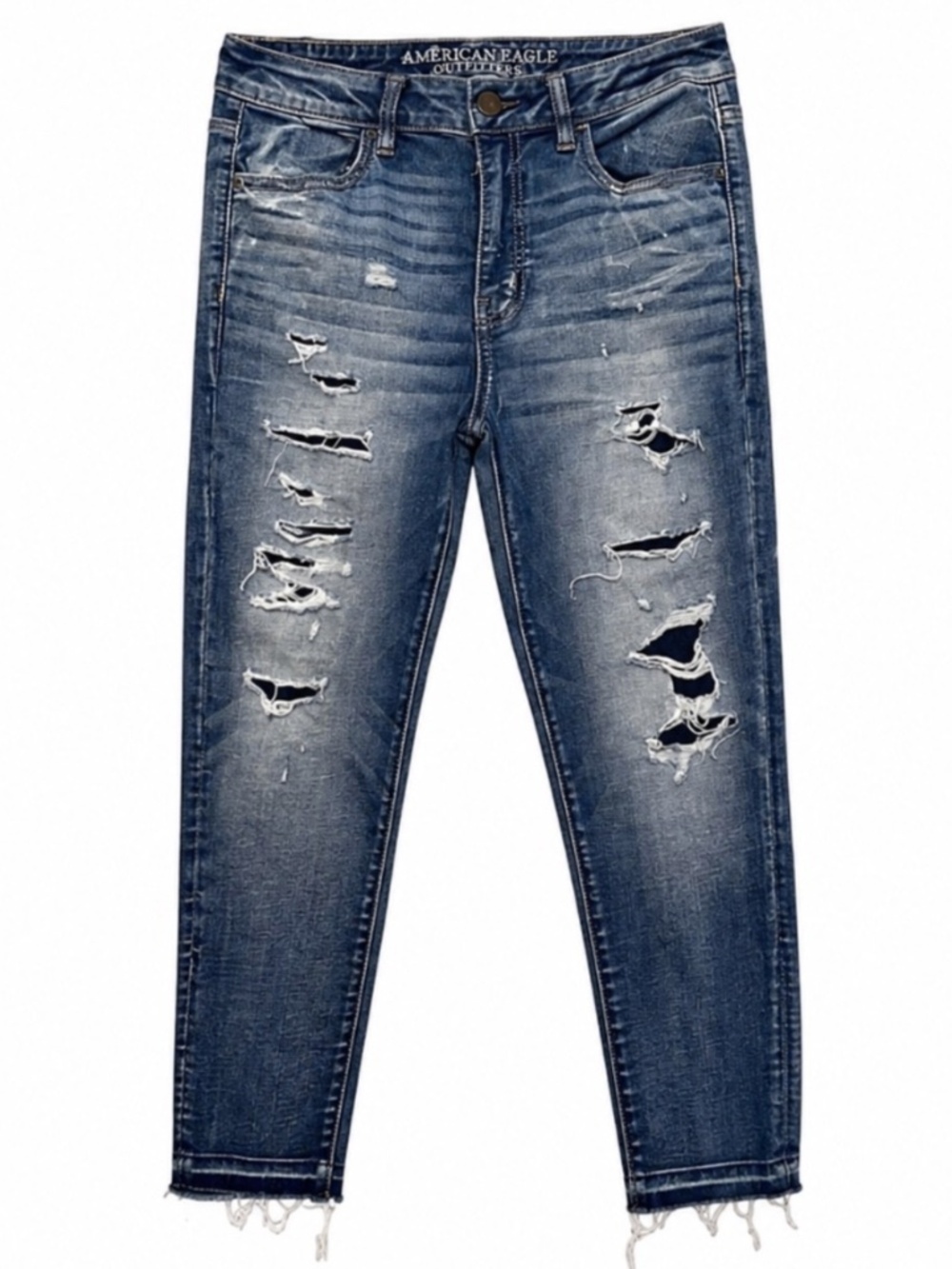 American Eagle Outfitters Distressed Cropped Denim w Raw Hem – Size 8 GUC